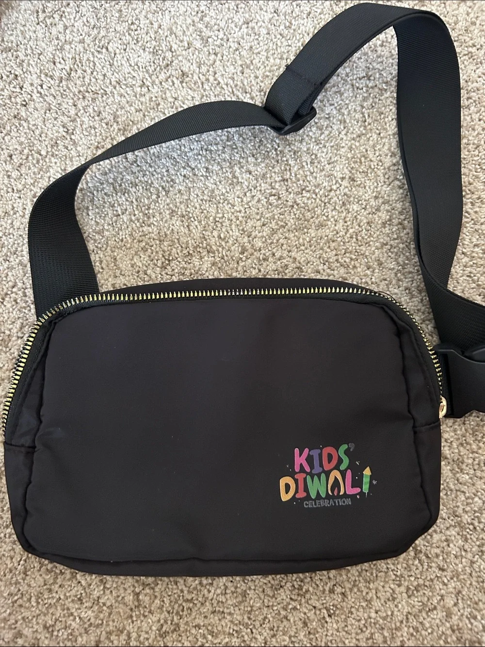 Kids Diwali Black Crossbody Bag - Festive Logo Design